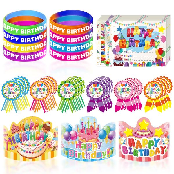 120pcs Happy Birthday Kits for Classroom Kids, Teacher Supplies for Classroom Include Birthday Hats, Birthday Stickers, Silicone Wristbands, School Classroom Kindergarten VBS Party Supplies