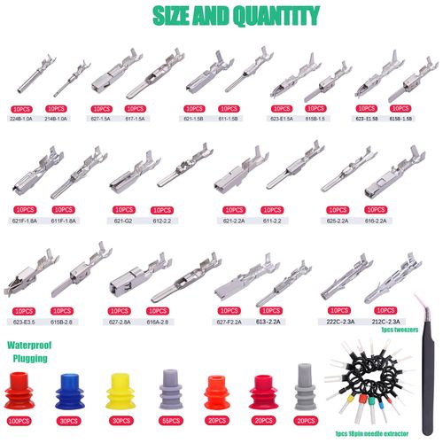 Twidec/535Pcs Car Electrical Wire Terminal Pins Connector Kit 1/1.5/1.8/2.2/2.8/3.5mm 26Type Male&Female Connector Pins Terminal Auto Electric Connector Non-Insulated Plug Removal Crimp Pins