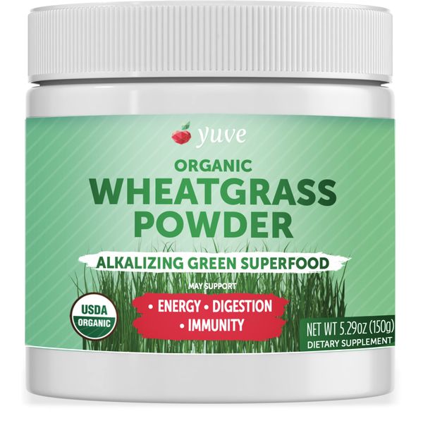 Yuve Organic Wheatgrass Powder, Wheatgrass Juice Powder, Superfood Rich in Vitamins, Antioxidants & Minerals, Non-GMO & Gluten-Free Wheat Grass Powder, 60 servs