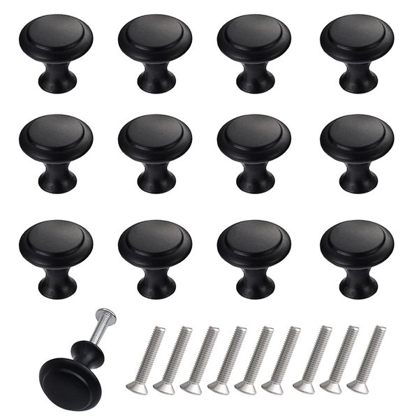 THSIREE 12PCS Cabinet Knobs, Premium Door Drawer Knobs Dresser Pull Knobs, Round Cupboard Handles Drawer Handles with Screws, for Kitchen Bedroom Furniture (Black)