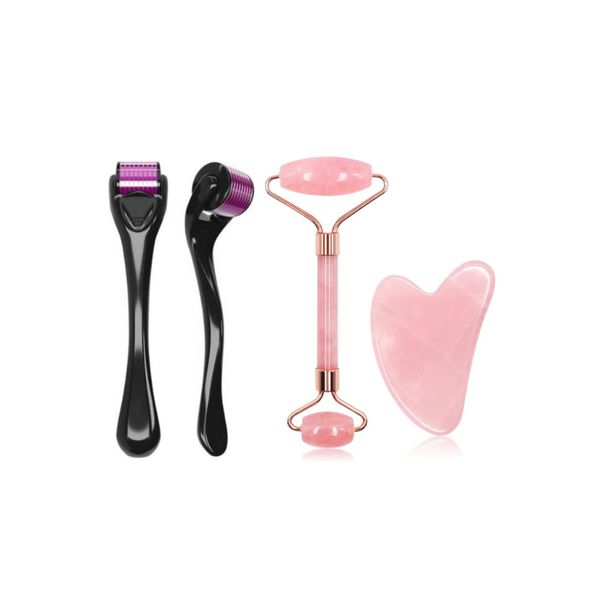 Titanyum Uçlu 540 Iğne Derma Roller 0.75 Mm Ve Pembe Kuvars Face Roller & Pembe Kuvars Kalp Gua Sha