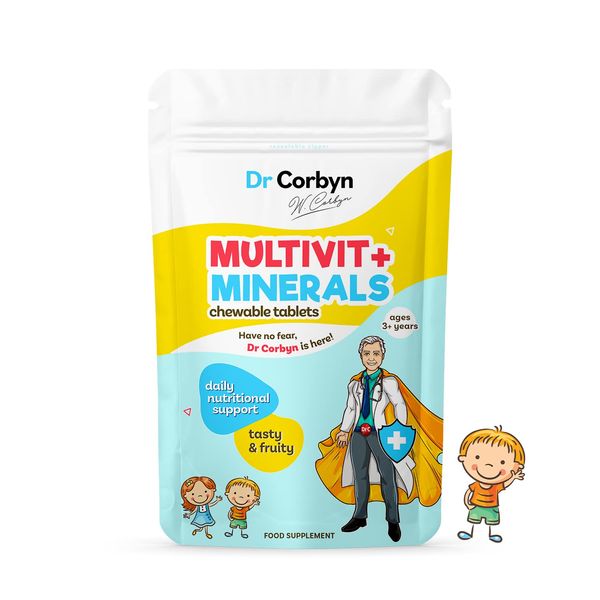 Dr Corbyn Kids' Multivitamin + Minerals - 60 Chewable Tablets | 18 Essential Vitamins and Minerals | Daily Support for Growing Children | Fruity & Tasty Chewable Multivitamin