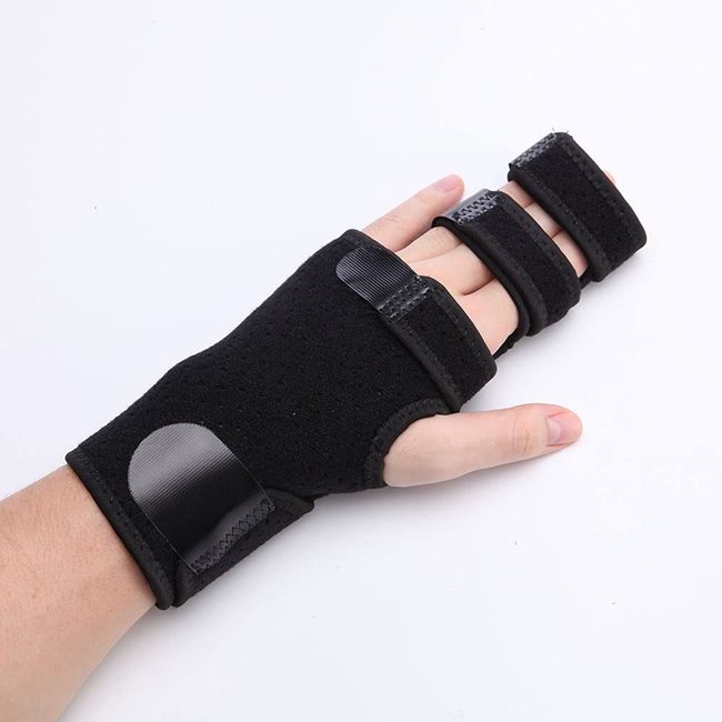 HOPPOLE Finger Support with Wrist Brace - Adjustable Trigger Finger Straightener for Mallet, Sprains, Broken - Metal Straightening Brace for Finger and Hand Discomfort Relief