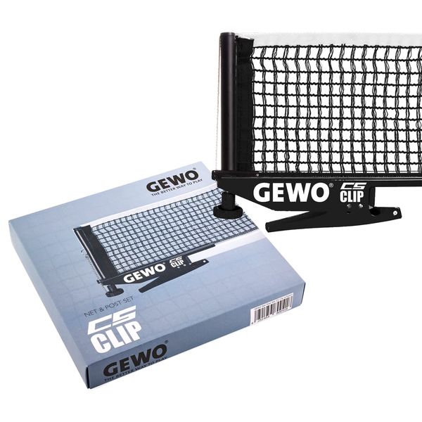 GEWO CS Clip Table Tennis Net - Robust Table Tennis Net for Table Tennis Table - Metal Fitting for Clamping with Height Adjustment Screw and Durable Net Structure, Black, 152.5 cm Long