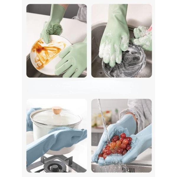 Molioon Washing Gloves, 2 Piece Set, Silicone Washing Gloves, Kitchen Gloves, 2 Pairs, Heat Resistant Gloves, Repeated Use, Household Cleaning Gloves, For Cooking, Dishwashing, Car Washing, Waterproof, Oilproof, Heat Resistant, Durable, Multi-functional G