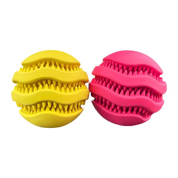 YEAHDORIMI Dog Food Ball,Dog Treat Toy Ball,Treat Dispensing Dog Toys(Yellow+Pink) 2 Pack