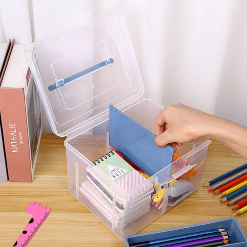 IGNPION Clear Craft Stackable Storage Box with Storage Tray Plastic 6-compartment Mulit Purpose Storage Container for Storing&Organising Toys, Arts Crafts, Stationery, Sewing, Fishing Tackle, Blue