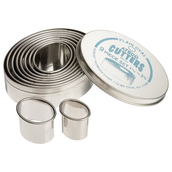 Ateco Rectangle Pastry Fluted Round Cutters in Graduated Sizes, Plain Edge, Oval
