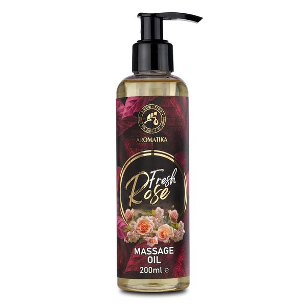 Massage Oil Rose - 200 ml - Body Oil with Rose Flower Oil - Jojoba - Almond - Peach Kernel Oil - Aromatherapy Massage Oil - Soothing - Relax - Body Care - Beauty