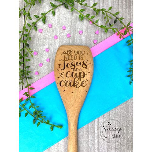 All You Need Is Jesus and a Cupcake Wooden Spoon, Cute Wooden Baking Spoon Gift, Christian Inspirational Gifts, Sweet Baking Utensil, Christian Gift for Her, Funny Pastor Appreciation Gift