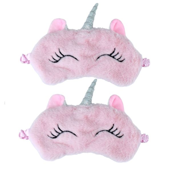 2 Pcs Eye Mask for Sleeping, Funny Blindfold, Soft Silk Plush Sleep Eye Mask for Girls, Women, Men, Kids (Pink Unicorn 2Pcs)