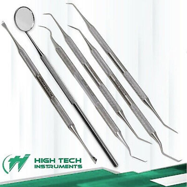 GERMAN Dental Scaler Pick Stainless Steel Tools with Inspection Mirror Set 6 PCS