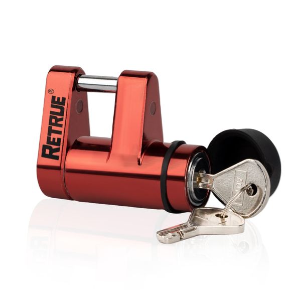 RETRUE Trailer Coupler Tongue Lock with Rubber Cap, Aluminum Alloy Trailer Hitch Lock,Dia 1/4 Inch, 7/10 Inch Span for Tow Boat RV Truck Car's Coupler Easy Lock, Red