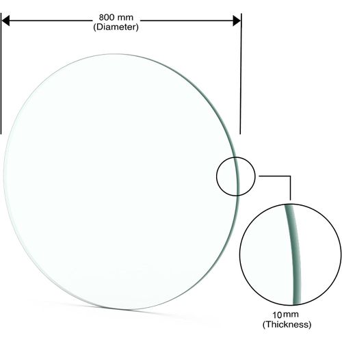 Home Supplies 800mm Clear Table Top Tempered Glass Round Flat Polished Edge Kitchen Dining Table Top Glass Round Sturdy Replacement Protector Cover (80CM, Clear)
