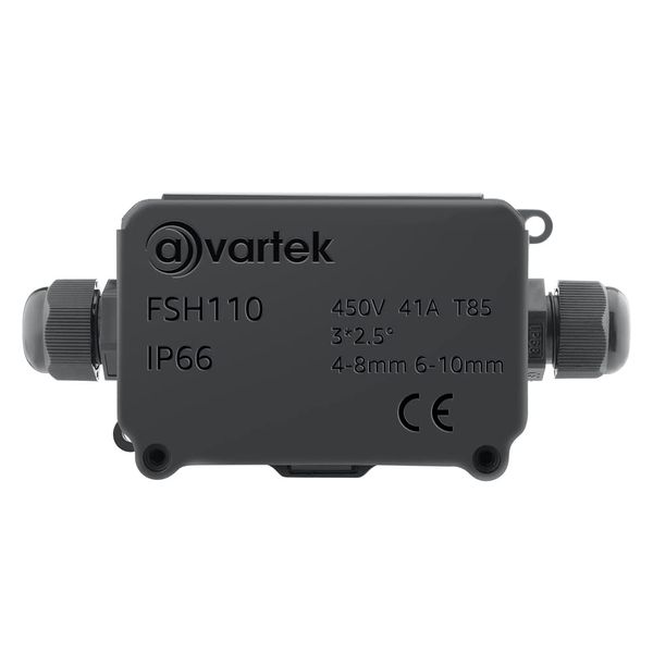 AVARTEK - IP66 Junction Box Waterproof, 2-Way Outdoor Extension Electrical Cable Protector, PG9 Connector Gland, Cable Diameter Ø 4mm-8mm (Black)