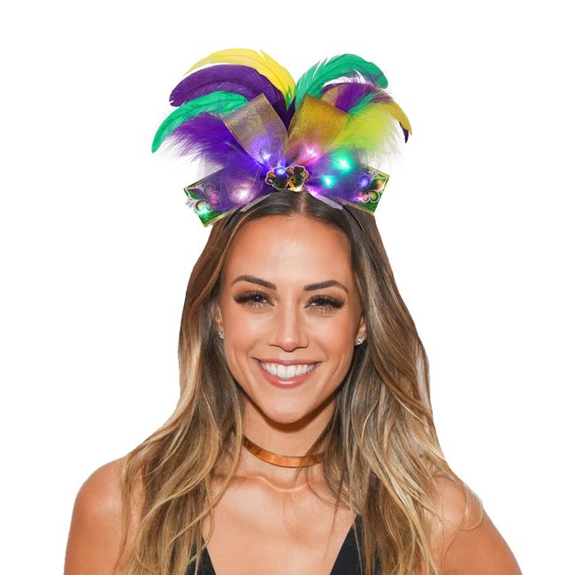 Formery LED Mardi Gras Headbands for Women Feather Carnival Fascinators Masquerade Headwear Halloween Party Ball Prom Decoration Headpieces