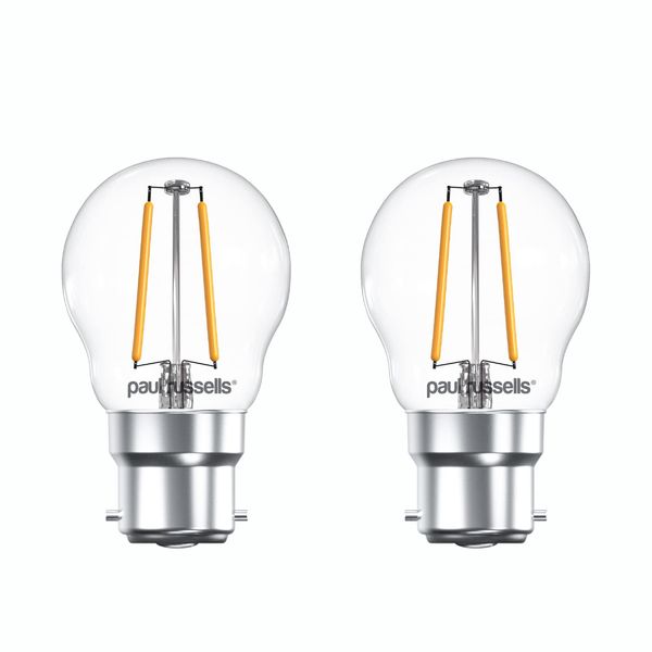 paul russells LED Filament Golf Ball Light Bayonet Cap B22, 25w Equivalent Bulb, 2.5W 250LM Mini Globe G45 LED Bulbs, 2700K Warm White, Energy Saving Chandelier Lightbulbs, Pack of 2