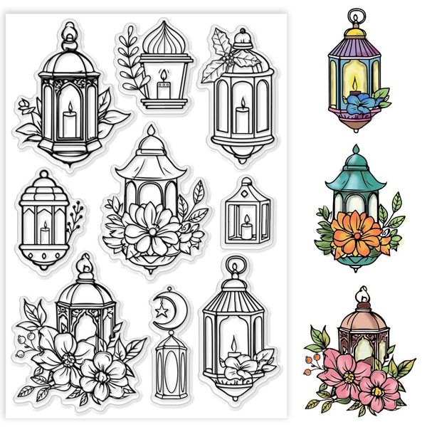 PH PandaHall Candle Lamp Clear Stamp, Ramadan Silicone Stamp Eid Mubarak Transparent Stamp Moon Star Lamp Rubber Stamp for Card Making Decoration, Journal, Postcard, Scrapbooking, Gift Tags
