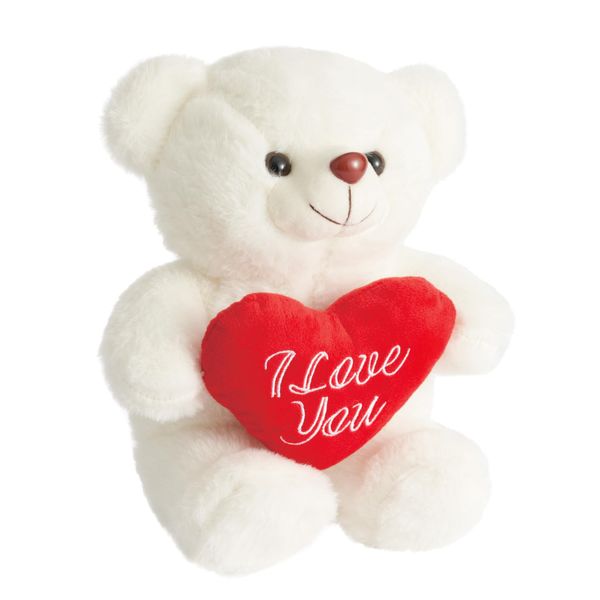 THE TWIDDLERS - Teddy Bear with I Love You Heart, 25cm / 10" - Cute White Plush Toy for Her and Him, Birthday Gift for Girlfriend Boyfriend, Perfect for Anniversary, Valentine's Day