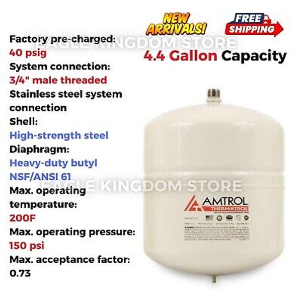 4.4 Gallon Portable Thermal Expansion Tank for Hot Water Heater Pressure Control