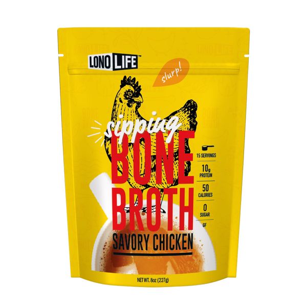 LonoLife Chicken Bone Broth Powder: 10g Protein, Keto-Friendly, 8 Ounce Bulk Container(15 Servings), Packaging May Vary