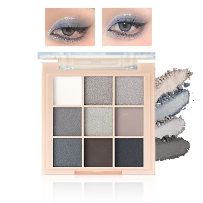 Black Eyeshadow Palettes, Smoky Eye Shadow Pallets For Women, Long Lasting 9 Colors Shimmer & Matte Eyeshadow Make-Up Palettes, Highly Pigmented Black Silver Gray White Eyeshadow