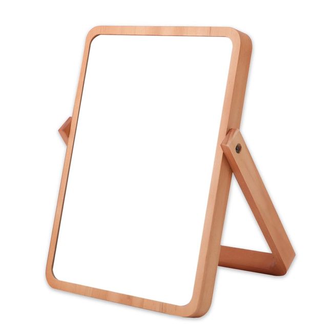 Aupl Tabletop Mirror, 10.6 x 7.9 inches (27 x 20 cm), Wooden Mirror, Natural Wood, Makeup Mirror, Wall Mountable, Angle Adjustable, Makeup, Wood Stand, Mirror