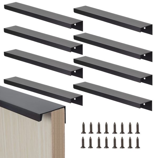 Black Furniture Handles Hidden Cabinet Handles 200mm with Screws Concealed Cupboard Handles for Cabinet Door Drawers 8 Pieces