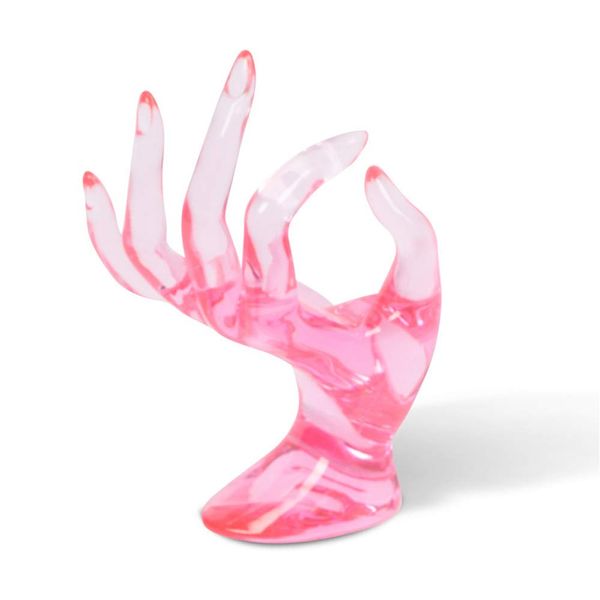 DI QIU REN Hand Form Ring Holder Jewelry Display Holder, Pink Room Decor Aesthetic Bracelet Ring Watch Stand Support Holder Preppy Jewelry Holder for Y2k Room Decor (PINK)