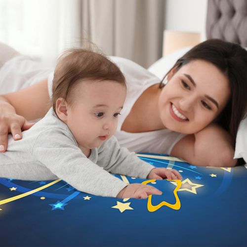 CSFOTO Fireworks Theme Baby Monthly Milestone Blanket Blue and Gold Fireworks Stars Photography Background for Baby Newborn Record Prop 60"x40" with Frames