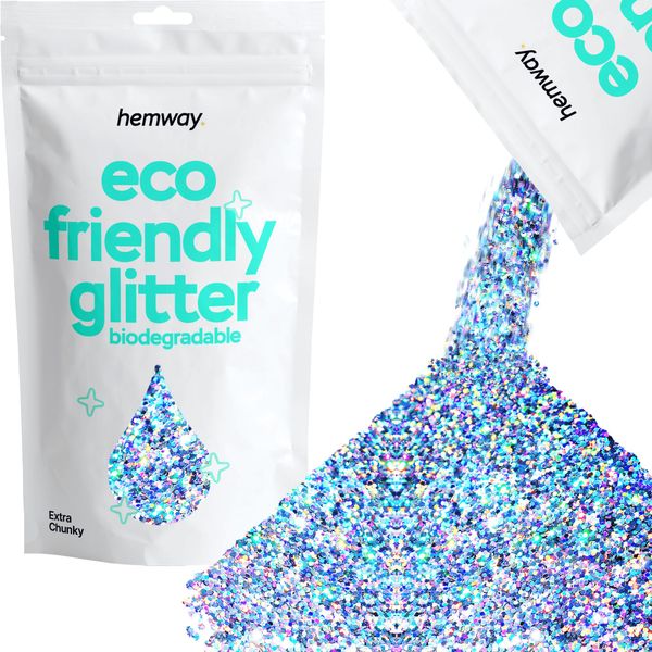 Hemway Eco Friendly Biodegradable Glitter 100g / 3.5oz Bio Cosmetic Safe Sparkle Vegan for Face, Eyeshadow, Body, Hair, Nail and Festival Makeup, Craft - 1/24" 0.04" 1mm - Silver Holographic