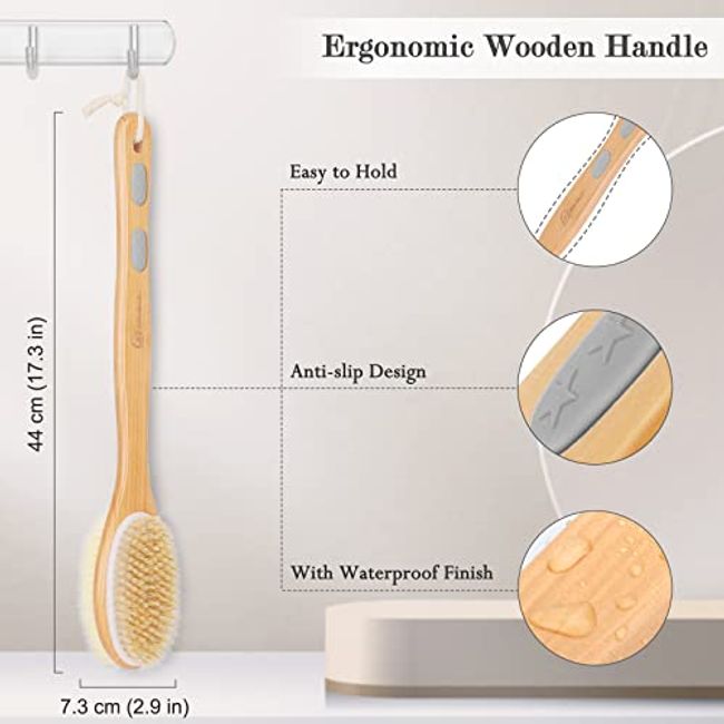 Back Scrubber Anti Slip Long Handle for Shower, Dual-Sided Back Brush with  Stiff and Soft Bristles,Body Exfoliator for Bath or Dry Brush.