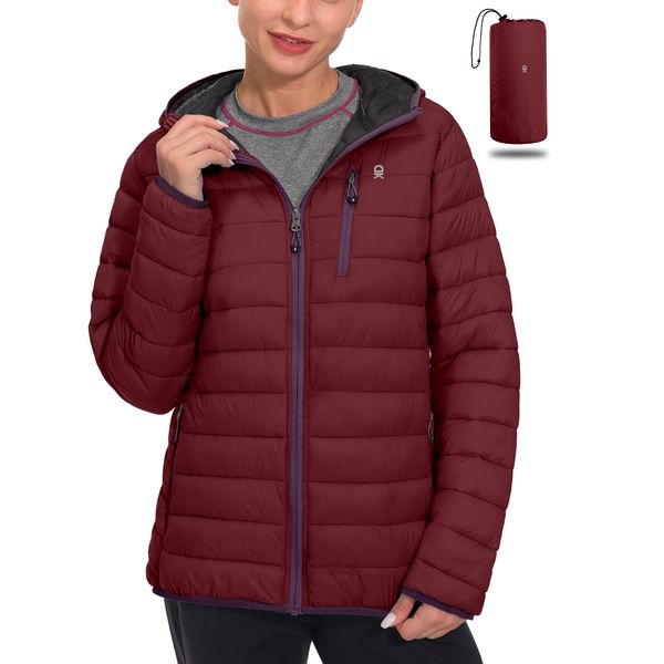 Little Donkey Andy Women's Packable Lightweight Puffer Jacket Hooded Windproof Winter Coat with Recycled Insulation Dark Red S