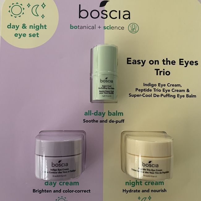 Boscia Botanical Science Eye Cream Trio Day Night Eye Care & De-Puffing Balm Set