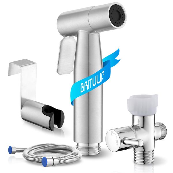 BRITULIF Handheld Bidet Sprayer for Toilet, Jet Sprayer for Toilet Muslim Shower, Adjustable Cloth Diaper Sprayer Bidets Attachment for Toilet, Toilet Sprayer with Bidet Hose for Feminine Wash