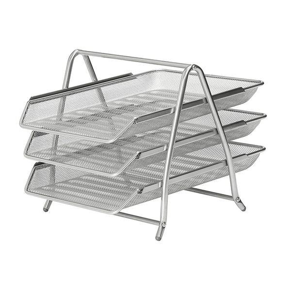 3 Tier Range Black Wire Mesh 3 Tier Desk Letter Trays (Silver)