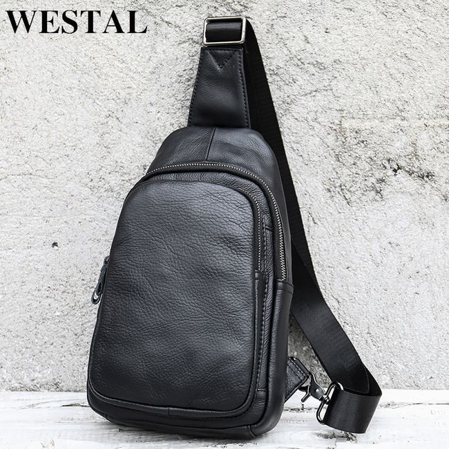 WESTAL Men's Shoulder Bag Genuine Leather Men's Designer Bag for