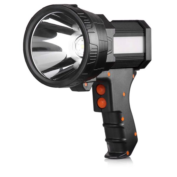 BUYSIGHT Rechargeable Spotlight,Spot Lights Hand held Large Flashlight 1000,000 lumens Handheld Spotlight Lightweight and Super Bright Flashlight (Aluminium_Alloy Black)