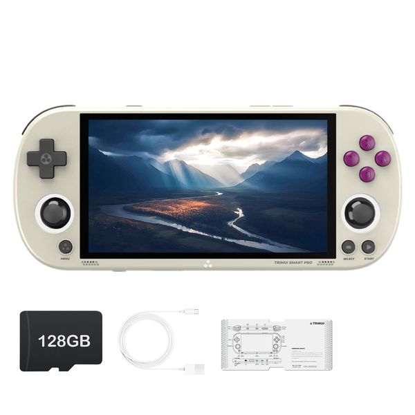 HANHIBR Trimui Smart Pro Handheld Game Console 4.96-Inches Display Game Console, Linux System with Allwinner A133P Processor Built-in 128G TF Card Gray