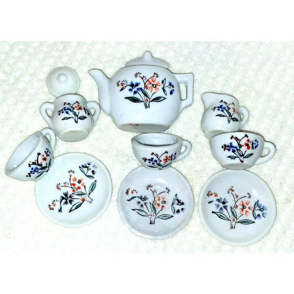 Vintage Mid-Century Modern Children's Porcelain Toy Coffee Tea Set Made in Japan