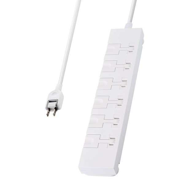 Elecom ECT-3120WH Power Strip Lightning Guard, 6 Sockets, 6.6 ft (2 m), One Hand, Magnet, Rotating Leg Parts, Hanging Hole, Polarity, Dust Shutter, Lever Type, Easy Release Tap, Swing Plug, White