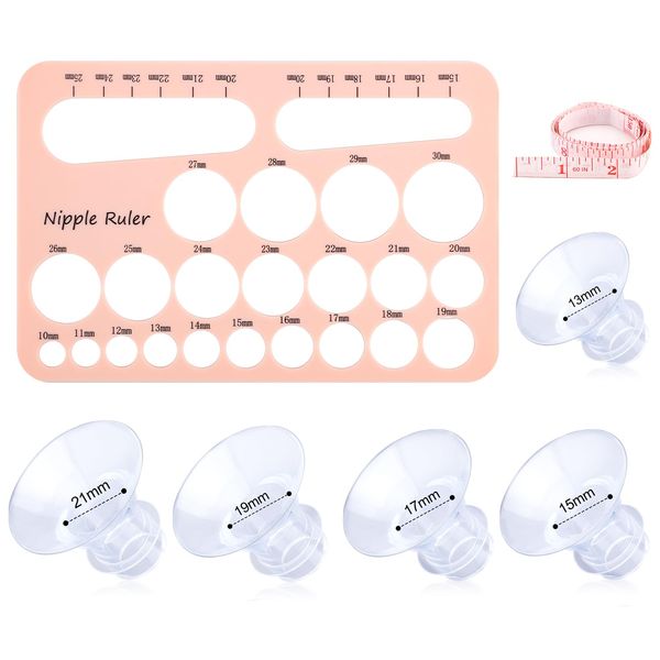 5pcs Flange Inserts, Flange Measurement Tool with Silicone Rule and Soft Rule Breast Pump Flange Insert Silicone Nipple Sizer for Flange Insert