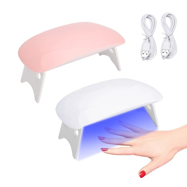 MUEEAD 2 Portable Nail Art Lamps with 2 USB Cables, Mini Gel Nail Curing Lamp, Foldable Nail Dryer, Mouse Phototherapy Lamp for DIY Nail Salon (Pink, White)