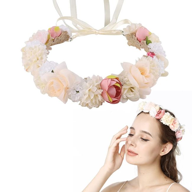 WUDZ Flower Crown Headband, Flower Headband Adjustable, Flower Wreath Hair Flower, Flower Crown Flower Wreath Boho, Für Bräute, Brautjungfern, Hochzeiten, Feste, Partys