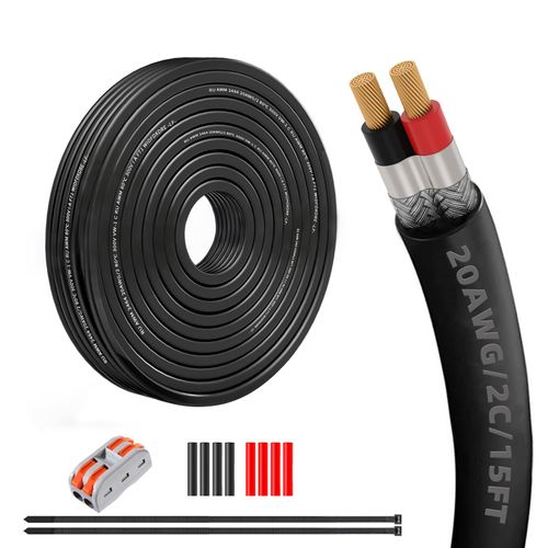 20 Gauge 100% Pure Copper 2 Conductor Flexible Shielded Wire 15FT, UL2464 20AWG 2 Core EMI/RFI Shielding Shielded Cable for Automotive, 3D Printer,CNC VFD Spindle, Stepper Motor, Sound, Speaker