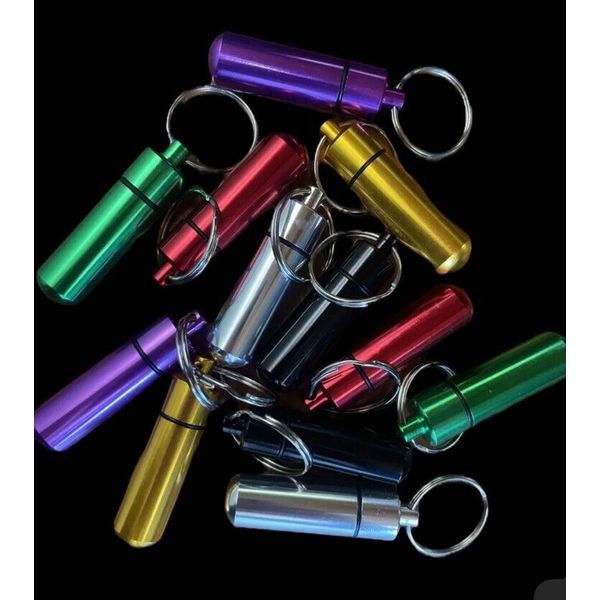 12 Mini Waterproof Metal Medicine Pill Case Bottle Holder Container Keychain