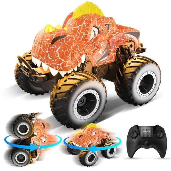 EUTF Monster Remote Control Car: 2.4GHz RC Dinosaur Toy for Kids with Light Spray - All Terrain RC Truck for 3+ Year Old Boys Christmas Birthday Gift(Orange)