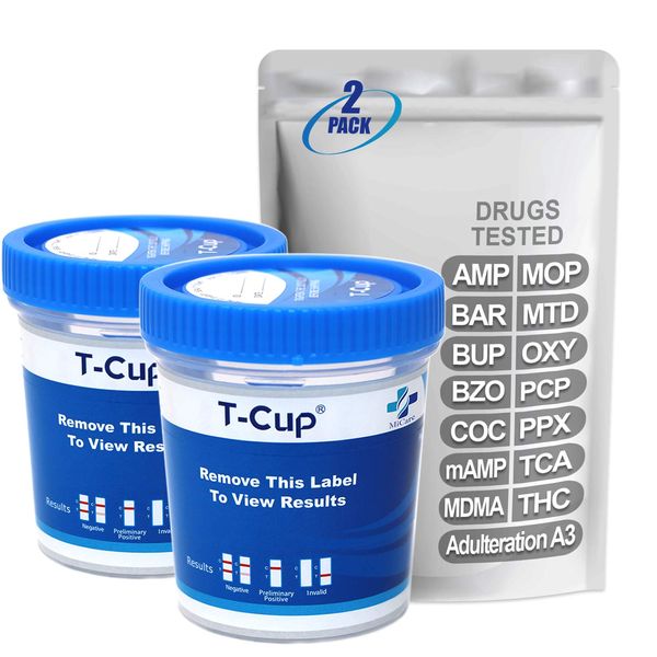 MiCare [2pk] - 14-Panel Multi Drug Test Cup (AMP/BAR/BUP/BZO/COC/mAMP/MDMA/MOP/MTD/OXY/PCP/PPX/TCA/THC with A3) #MI-TDOA-1145A3