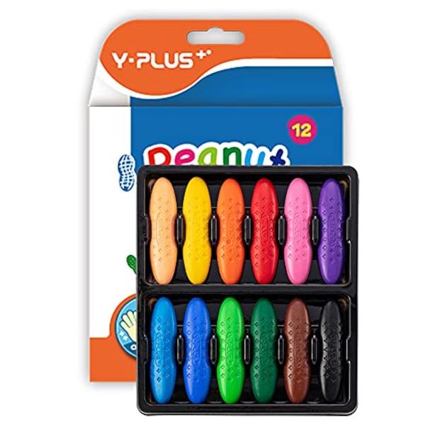 YPLUS Peanut Crayons for Toddlers, 12 Colors Non-Toxic Kids Ages 2-4, Easy to Hold Washable Toddler Crayons, Coloring Art Supplies Toys