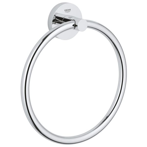 GROHE Essentials Towel Ring – Bathroom Towel Holder (Concealed Fastening, Including Screws and Dowels), Suitable for Gluing, Size 20 cm, Chrome, 40365001